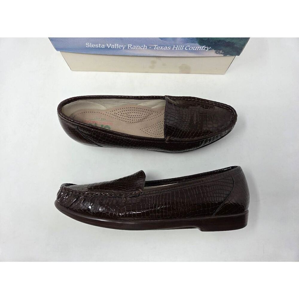SAS SAN ANTONIO SHOES SIMPLIFY BROWN CROC PATENT COMFORT LOAFER WOMENS 12 S EUC